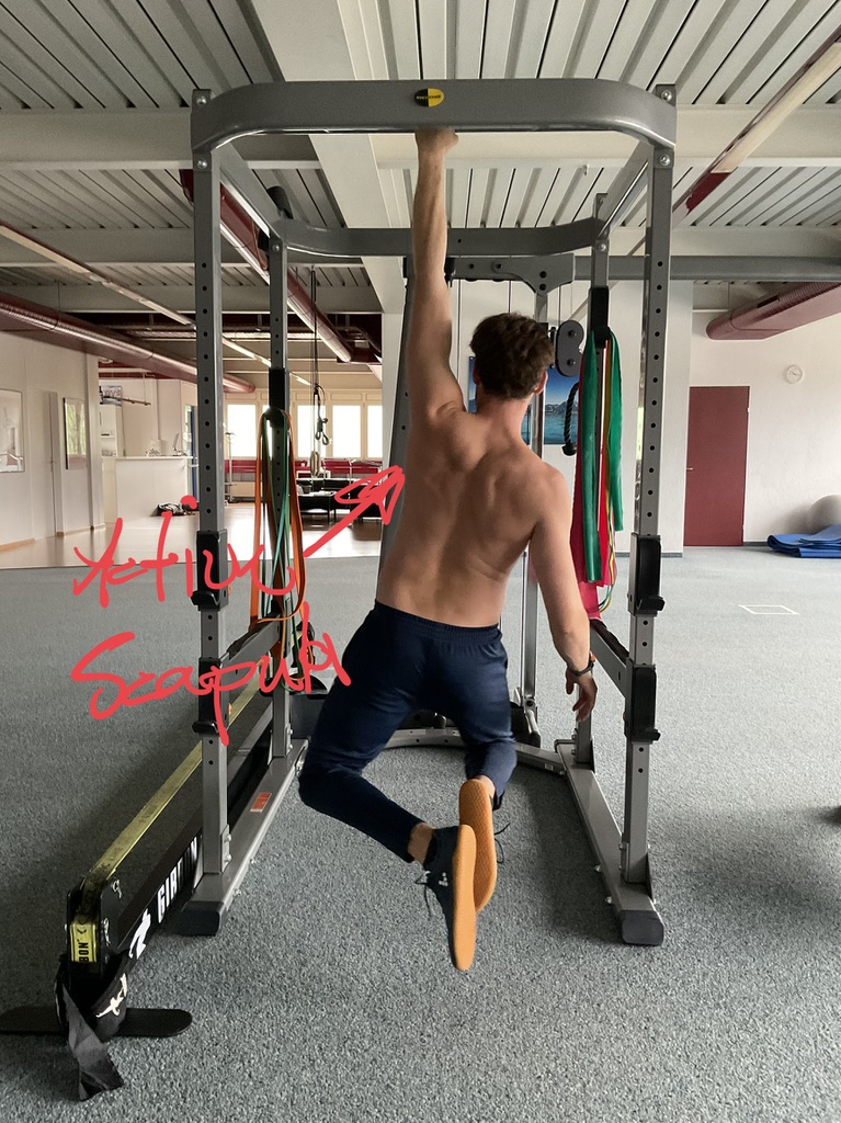 single arm dead hang with active scapula indication